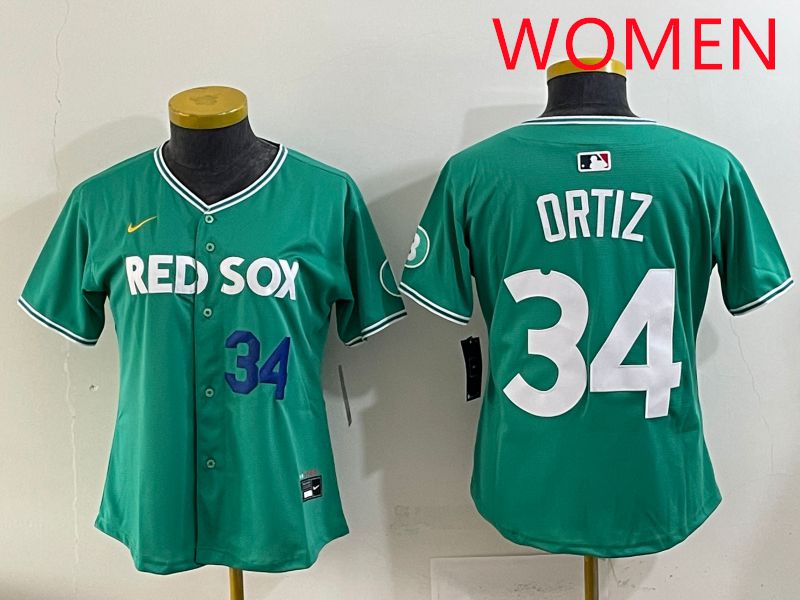 Women 2025 Boston Red Sox 34 Ortiz Dark Green Joint Name Nike MLB Jersey style 3
